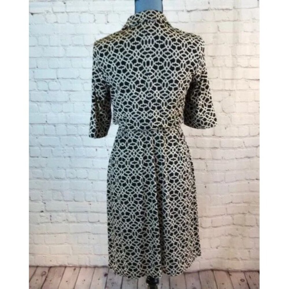 Laundry Shelli Segal Dress Black Tan Shirt Ruched Bust & Belt 3/4 Sleeve Size 8 - Picture 2 of 6